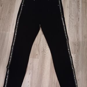 Black Jean with Silver Beaded TRIM Side Stripes Size 6